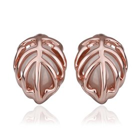 Wholesale Trendy Rose Gold Plated Fine Jewelry Stud Earrings Leaf shape Oval Gemstone Ear Studs jewelry  TGGPE003