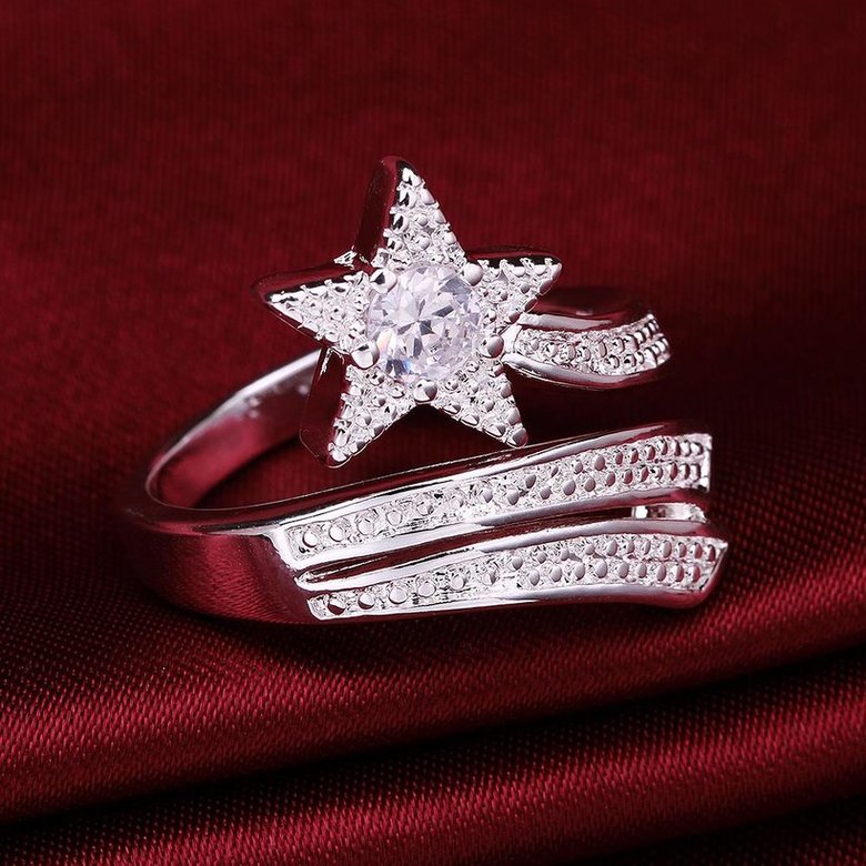 Wholesale Romantic Silver White star Ring for Lady Promotion Shiny Zircon Crystal Banquet Holiday Party Christmas wedding Ring TGSPR106 3