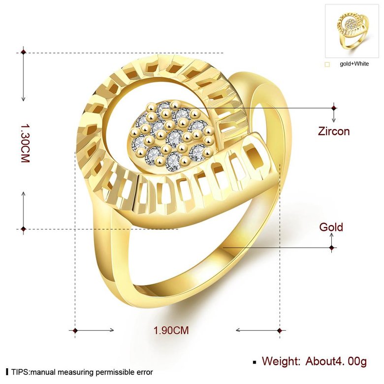 Wholesale Trendy 24K Gold Water Drop White CZ Ring TGGPR1414 3